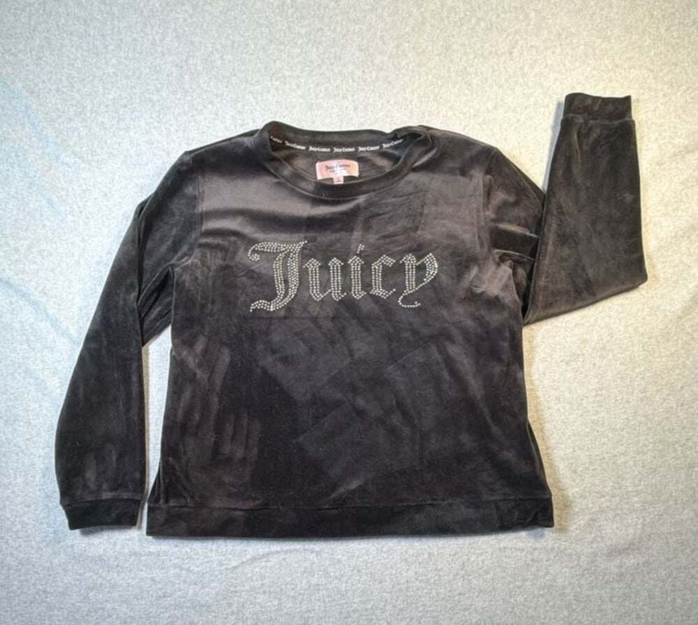 Juicy Couture Velour Rhinestone Logo Sweatshirt Black Size L